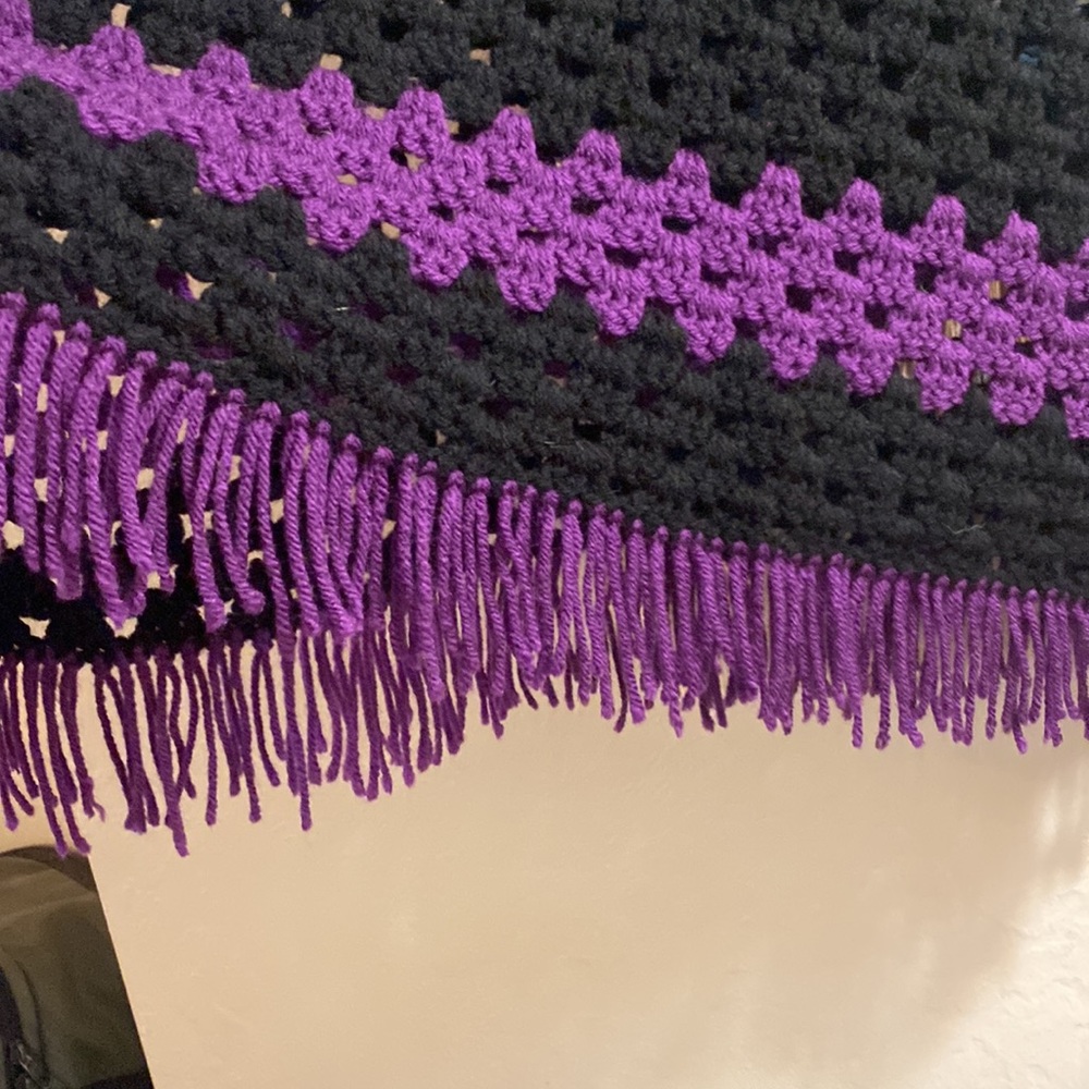 Vintage Purple and Black Striped Knitted Poncho - Picture 3 of 3